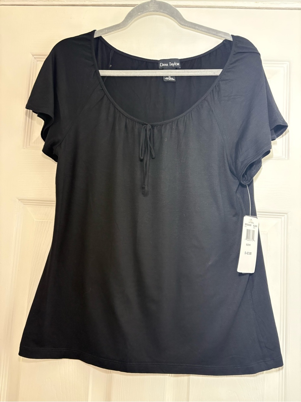 Classic Black V-Neck Short Sleeve Blouse - Women's - Picture 7 of 10